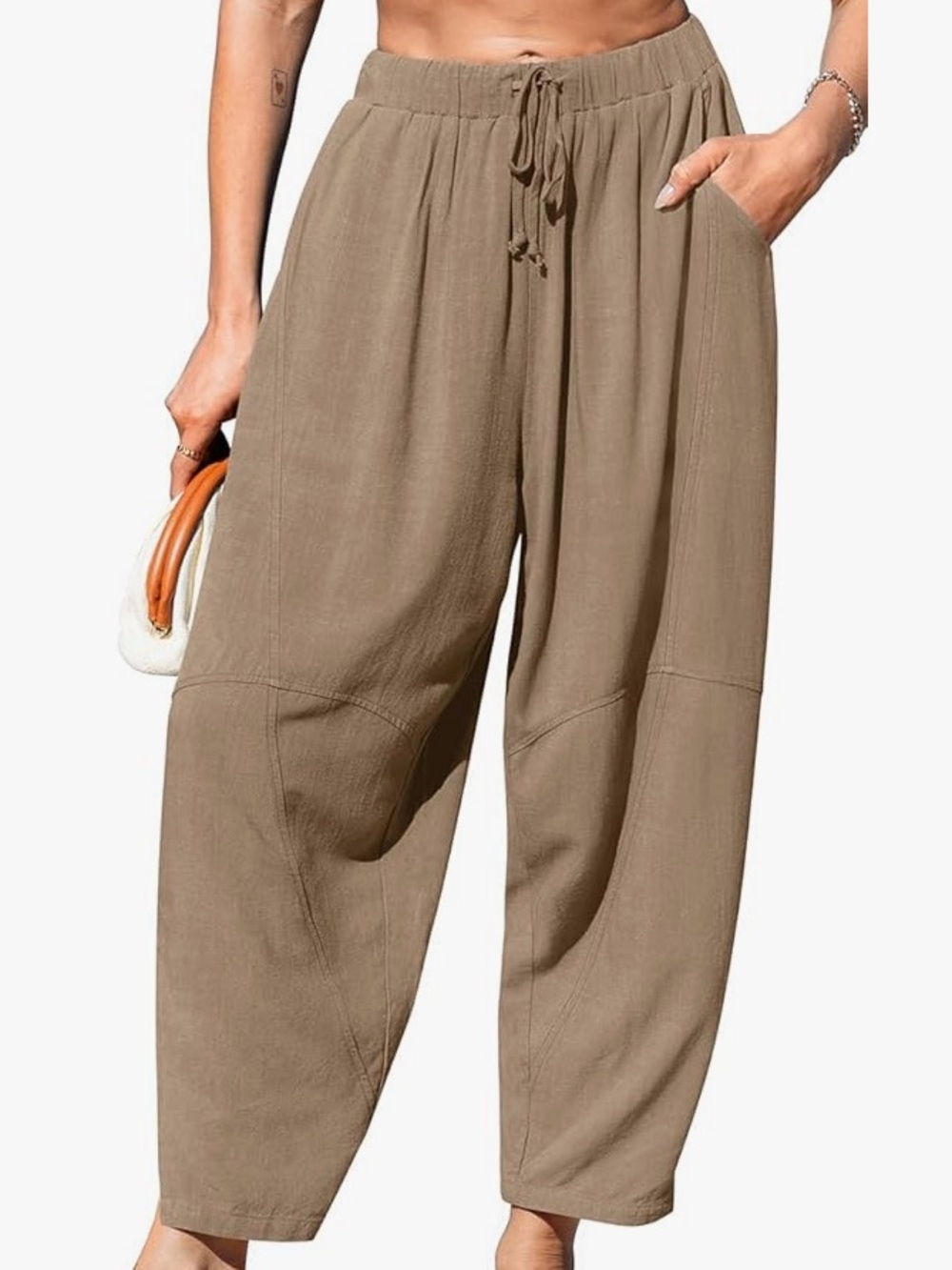 Women's Linen Harem Pants in Mid Coffee - Loose Fit Wide Leg